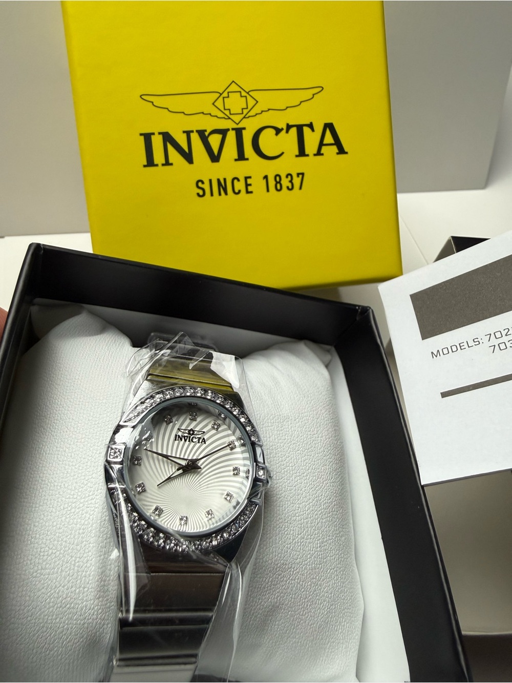 Invicta Women’s Angel 27.8mm Silver Stainless Steel Watch with Crystal Accents
